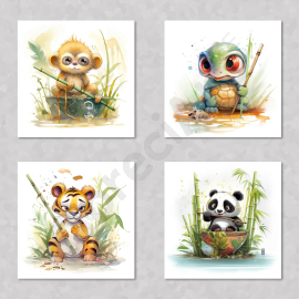 Baby Forest Animals - Digital Wall Art  Set of 4