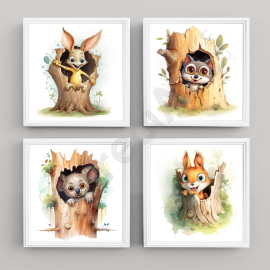 Forest Charm - Digital Wall Art  Set of 4