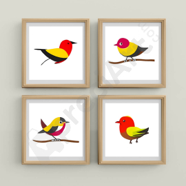 Modern Bird Decor Collection - Wall Art Print Set of 4
