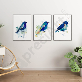 Azure Harmony Trio - Digital Wall Art Set Of 3