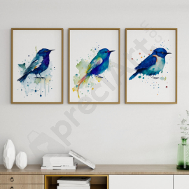 Watercolor Blue Bird - Wall Art Print Set Of 3