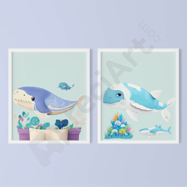 Blue Whale Print Collection - Wall Art Print Set of 2