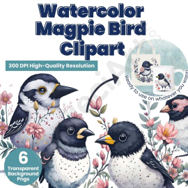 Watercolor Magpie Bird Clipart