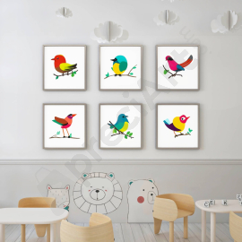 Bird in Tree Paintings - Digital Wall Art Set of 6