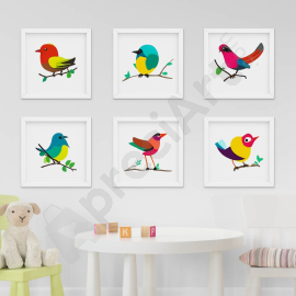Bird in Tree Paintings - Wall Art Print Set of 6