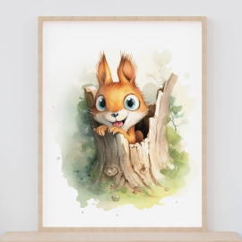 Playful Little Wolf and Squirrel  - Digital Wall Art Set of 2