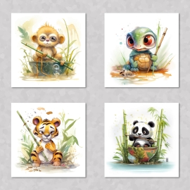 Baby Forest Animals - Digital Wall Art  Set of 4
