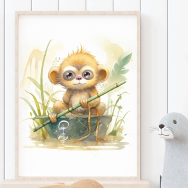 Watercolor Monkey - Wall Art Print
