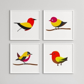 Modern Bird Decor Collection - Digital Wall Art Set of 4