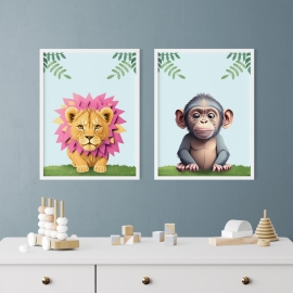Jungle Animal Art Collection - Digital Wall Art  Set of 2