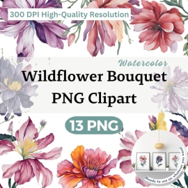 Watercolor Wildflower Bouquet PNG Clipart