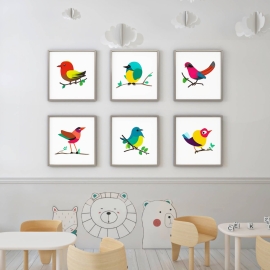 Bird In Tree Painting - Digital Wall Art - Set Of 6