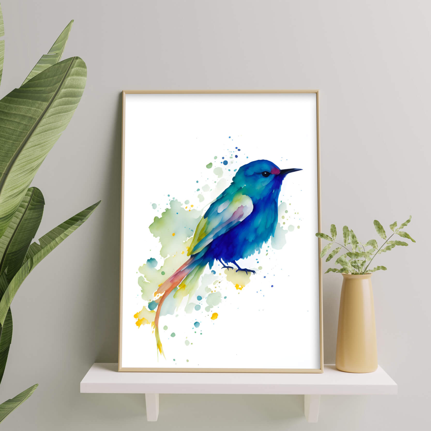 Watercolor Blue Bird - Digital Wall Art Set Of 3