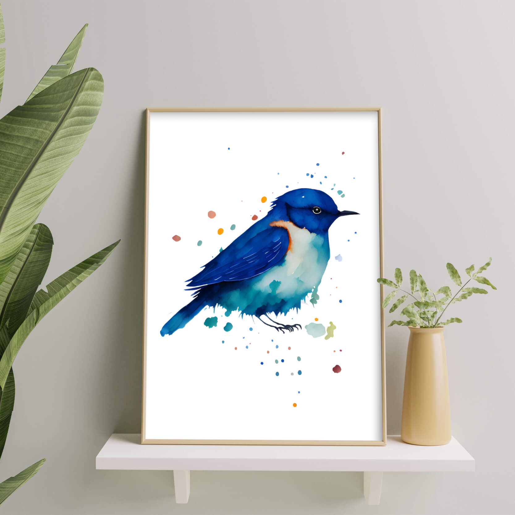 Watercolor Blue Bird - Wall Art Print Set Of 3